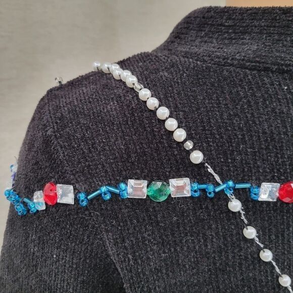 Christopher Radko Vintage Black Chenille Sweater With Beautiful Gems + Beading - Picture 4 of 10